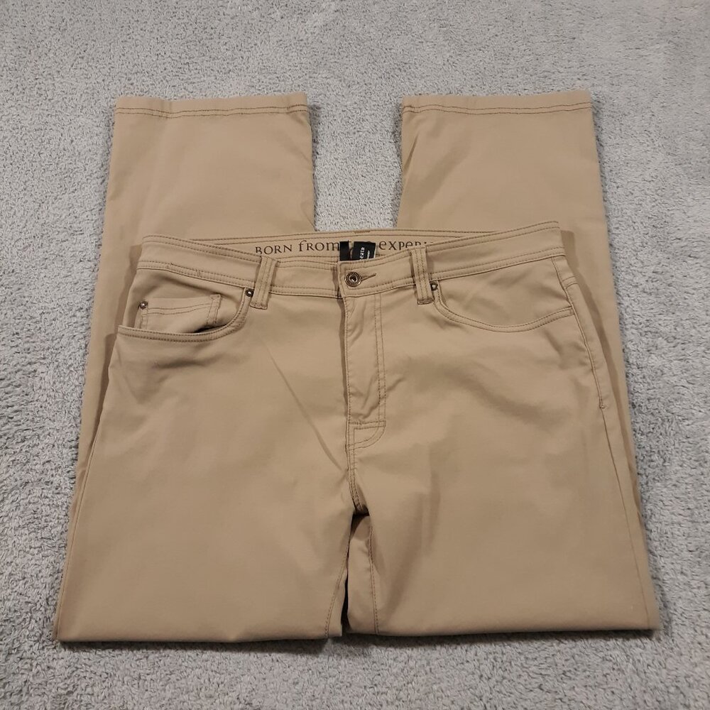 Prana Hiking Pants Mens Waist 36 Inseam 30 Slim Fit Beige Outdoor Travel Stretch